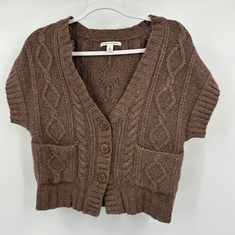 Banana Republic Womens Preppy Cropped Cable Knit Sweater Size S Earthy Granola